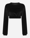 DOLCE & GABBANA CROPPED CHENILLE SWEATSHIRT WITH CARPET-STITCH EMBROIDERY