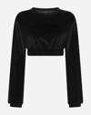 Dolce & Gabbana Cropped Chenille Sweatshirt With Carpet-stitch Embroidery In Black