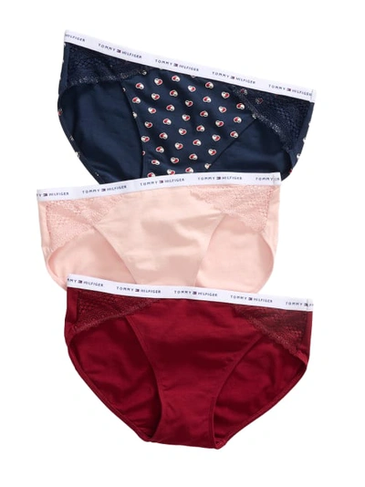 Tommy Hilfiger Cotton & Lace Bikini 3-pack In Heart Flags