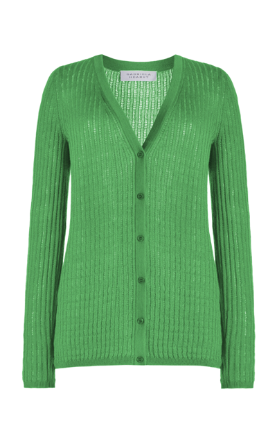 Gabriela Hearst Emma Pointelle-knit Cashmere-silk Cardigan In Green