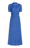 Gabriela Hearst Amor Polo Neck Ribbed Knit Cashmere-silk Midi Dress In Blue