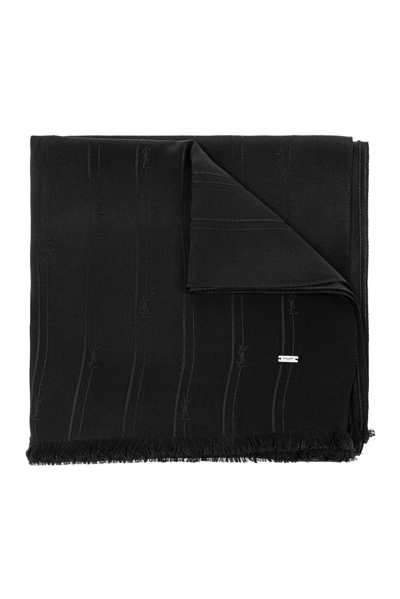 Saint Laurent Cassandre Striped Evening Scarf In Black