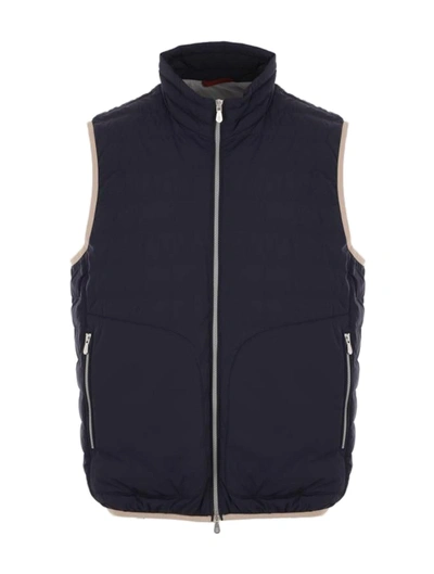 Brunello Cucinelli Zipped Down Gilet In Blue