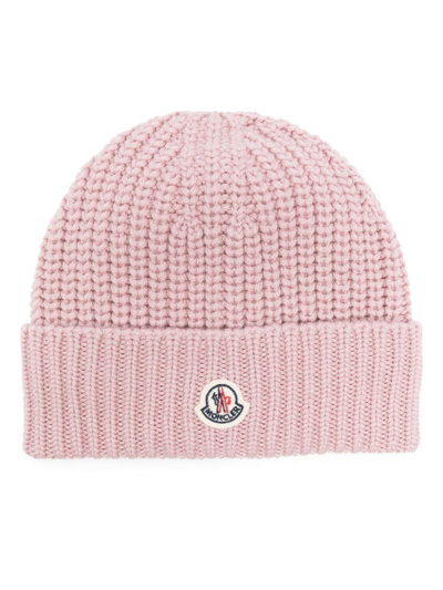 Moncler Logo Wool Beanie In Pink