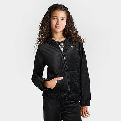 Juicy Couture Kids'  Girls' Plush Velour Full-zip Hoodie In Deep Black