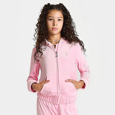 Juicy Couture Kids'  Girls' Plush Velour Full-zip Hoodie In Orchid Pink