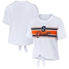 Wear By Erin Andrews White Syracuse Orange Striped Front Knot Cropped T-shirt In White