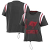 WEAR BY ERIN ANDREWS WEAR BY ERIN ANDREWS PEWTER TAMPA BAY BUCCANEERS CINCHED COLORBLOCK T-SHIRT