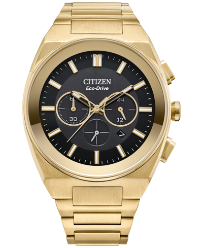 Citizen Eco-drive Men's Chronograph Modern Axiom Gold-tone Stainless Steel Bracelet Watch 43mm In Black/gold