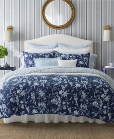 Laura Ashley Branch Toile Cotton Reversible Duvet Cover Sets In Porcelain Blue