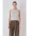 Endless Rose Imitation Pearl Trim Sweater Tank In Grey