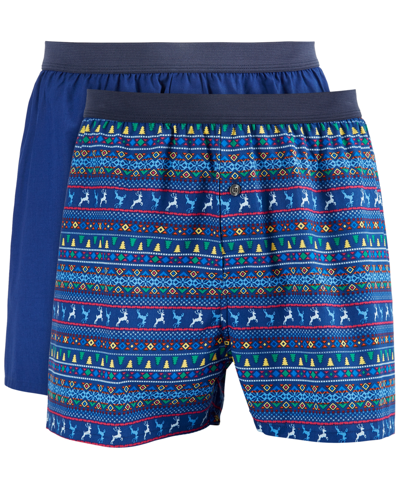 Club Room Men's 2-pk. Patterned & Solid Boxer Shorts, Created For Macy's In Navy