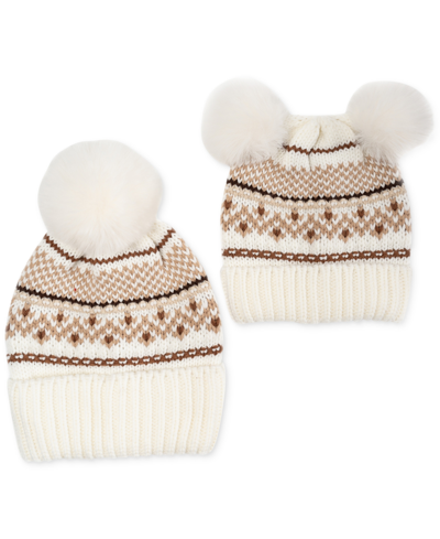 Charter Club Women's Mommy & Me Fair Isle Beanies Set, Created For Macy's In Ivory