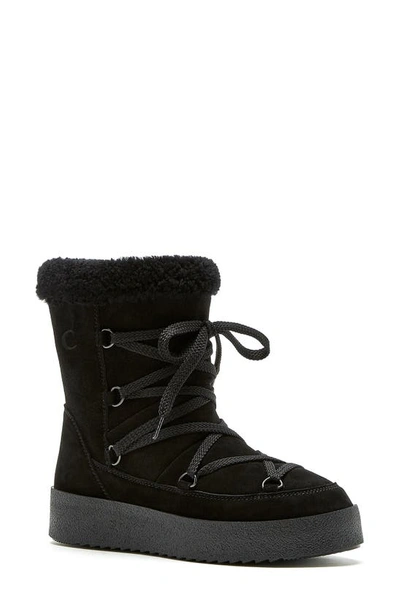 La Canadienne Emery Genuine Shearling Lined Waterproof Boot In Black Nylon Leather