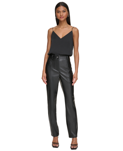 Calvin Klein Women's Slim-leg Faux Leather Pants In Black