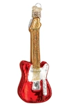 Old World Christmas Electric Guitar Glass Ornament In Red/ White/ Gold