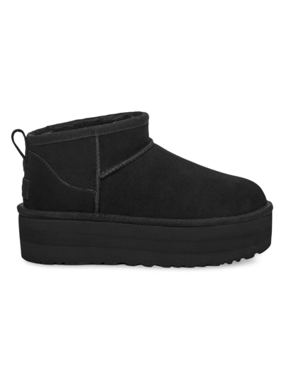 Ugg Classic Mini Platform Black Ankle Boots With Platform In Suede Woman