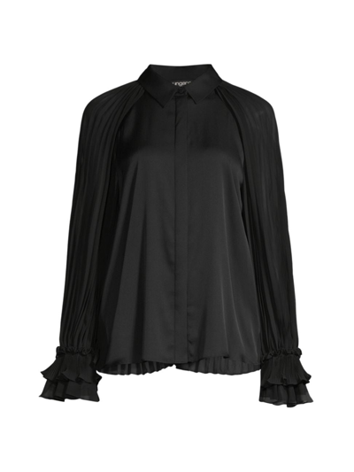 Ungaro Samantha Button-front Pleated Sleeve Blouse In Black