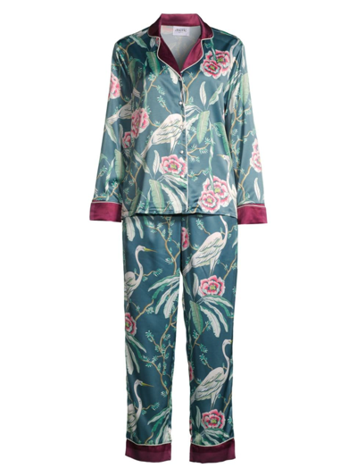 Averie Sleep Women's Ella Long Pajama Set In Green Multi