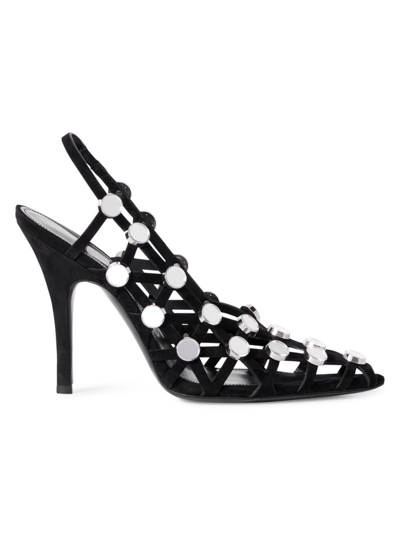 Attico Crystal-embellished Cutout-grid Heels In Black