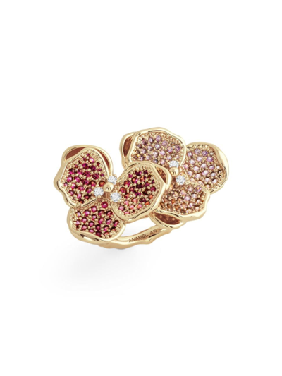 Anabel Aram Pave Double Orchid Cocktail Ring In Fuchsia