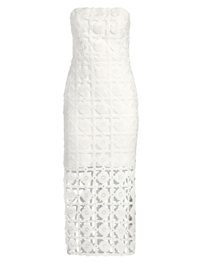 Milly Women's Kait Strapless Tiled Lace Midi-dress In White