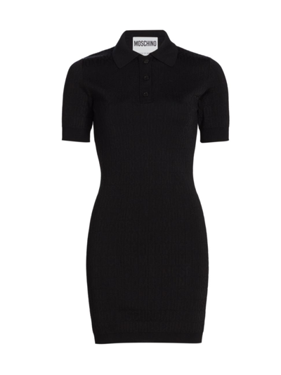 Moschino Logo Jacquard Knit Polo Mini Dress In Black