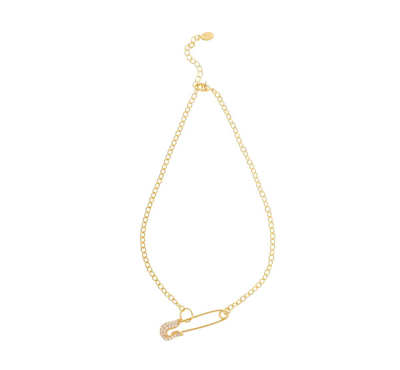 Rivka Friedman 18k Gold Clad Pave Cz Safety Pin Pendant Necklace In Gold With Clear Cubic Zirconia