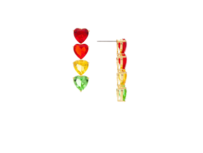 Rivka Friedman 18k Yellow Gold Clad Rainbow Crystal Heart Linear Drop Earrings In Gold With Red Green Orange Crystals