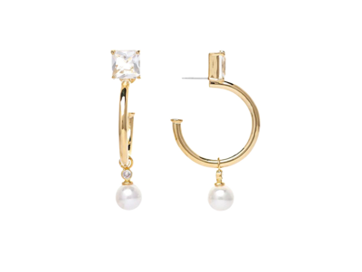 Rivka Friedman Cz Pearl Hoop Earrings In Gold