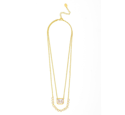 Rivka Friedman Double Layer Cubic Zirconia Pendant Necklace In Gold With Clear Cubic Zirconia