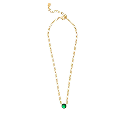 Rivka Friedman 18k Plated Crystal Necklace In Gold With Green Crystal