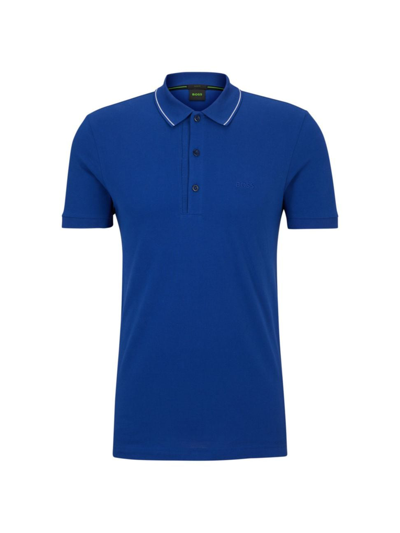 Hugo Boss Cotton-piqu Slim-fit Polo Shirt With Logo Details In Blue