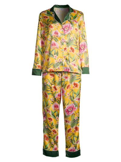 Averie Sleep Women's Scarlett Long Pajama Set In Yellow Multi