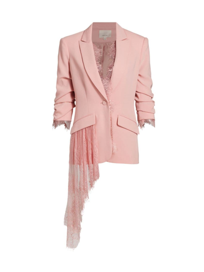 Cinq À Sept Keeves Scrunched-sleeve Lace Embellished Blazer In Rosy Quartz