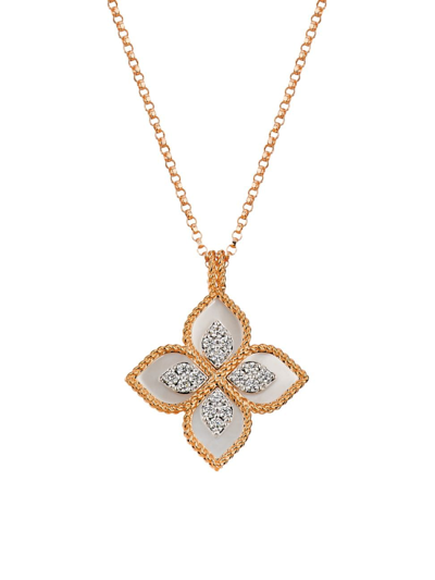 Roberto Coin Women's Venetian Princess 18k Yellow Gold & 0.16 Tcw Diamond Flower Pendant Necklace