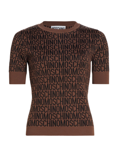 Moschino Women's Fitted Logo T-shirt In Fantasy Print Brown