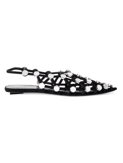 Attico Grid Embellished Suede Slingback Point-toe Flats In Black