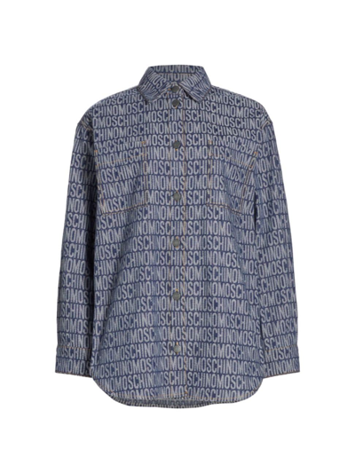 Moschino Logo-jacquard Denim Shirt In Fantasia Blu