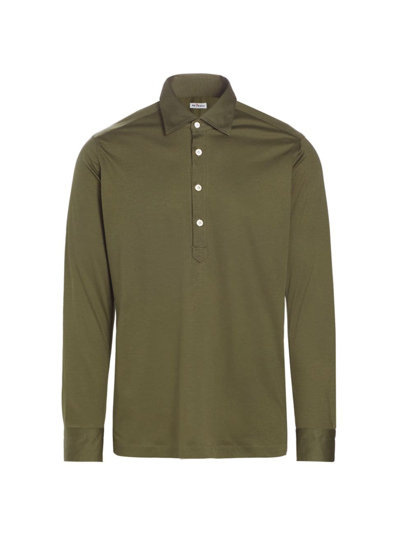Kiton Men's Long-sleeve Polo Shirt In Green
