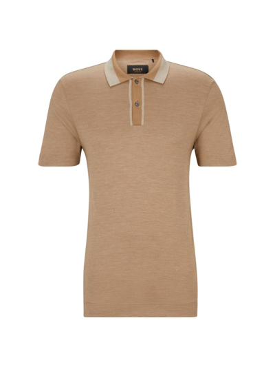 Hugo Boss Regular-fit Polo Shirt In Cotton And Silk In Beige