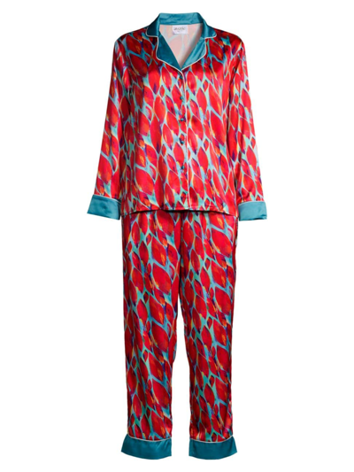 Averie Sleep Women's Margot Long Pajama Set In Red Multi