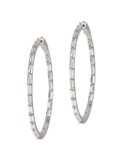 Nickho Rey Women's The Collection Baguette 14k-rose-gold Vermeil & Crystal Hoops In White Gold