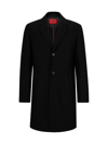 Hugo Boss Wool-blend Coat With Ivory-nut Buttons In Black