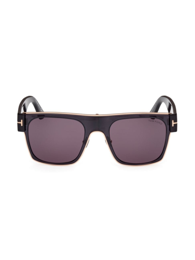 Tom Ford Men's Edwin Acetate And Metal Square Sunglasses In Shiny Black Rose