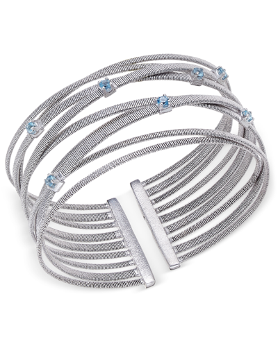 Macy's Swiss Blue Topaz Multi-row Cuff Bracelet (3/4 Ct. T.w.) In Sterling Silver
