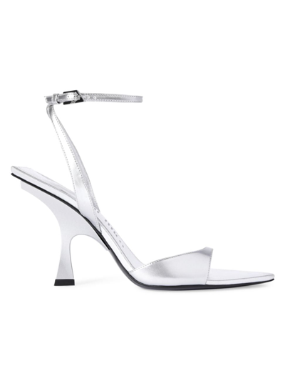 Attico Gg 95mm Metallic Leather Sandals In Silver