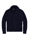 Polo Ralph Lauren Shawl-collar Cable-knit Wool And Cashmere-blend Cardigan In Blue