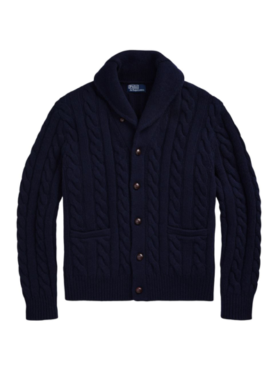 Polo Ralph Lauren Shawl-collar Cable-knit Wool And Cashmere-blend Cardigan In Blue