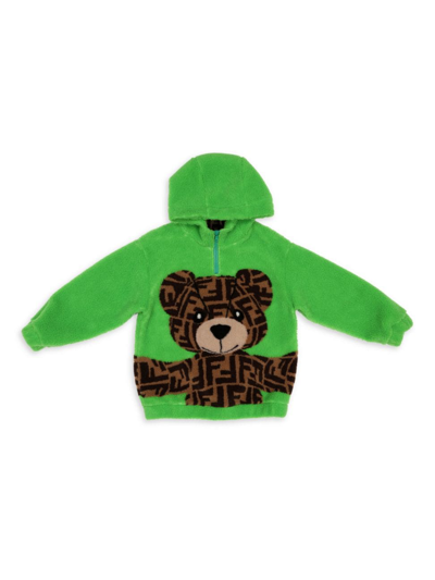 Fendi Babies' Little Girl's & Girl's Ff Bear Graphic Fuzzy Hoodie In Green